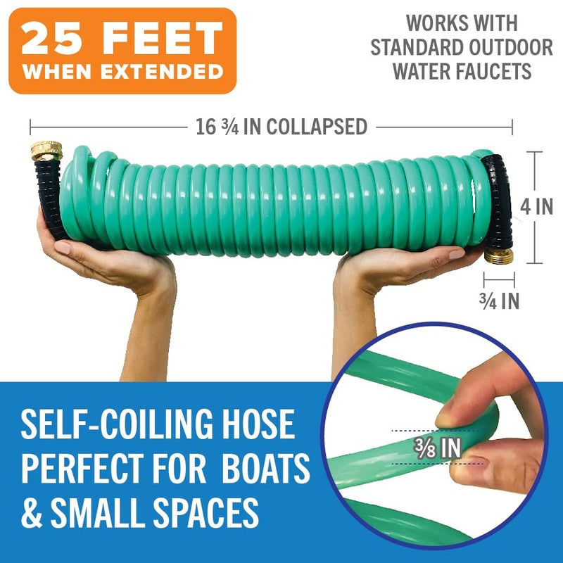 Better Boat 25FT Coiled Boat Hose, Expandable Coil Water Hose, Marine Grade 3/4 Inch Connectors, Perfect for RV Wash, Garden, and Marine Washdown, Self-Recoil Design, 25 Foot Length - Image 2